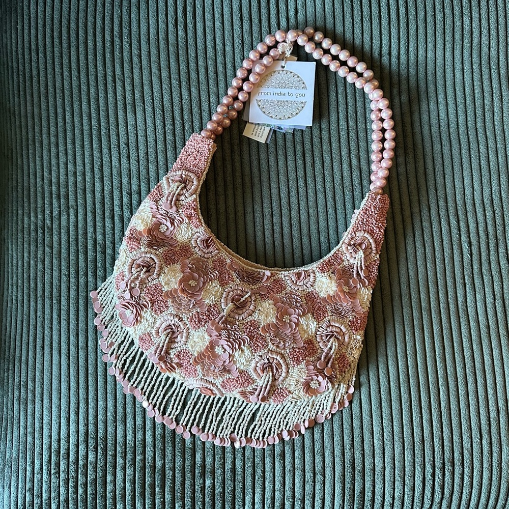Pink Beaded Pearl Strap Shoulder Bag
